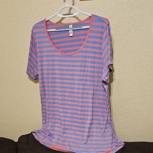 LuLaRoe Vibrant Pink and Blue Striped Tee